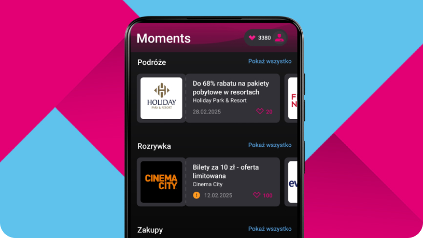 Widok dostępnych ofert w moments w aplikacji Mój T-Mobile