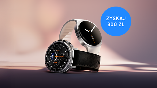 trzy zegarki samsung i napis seria galaxy watch galaxy AI