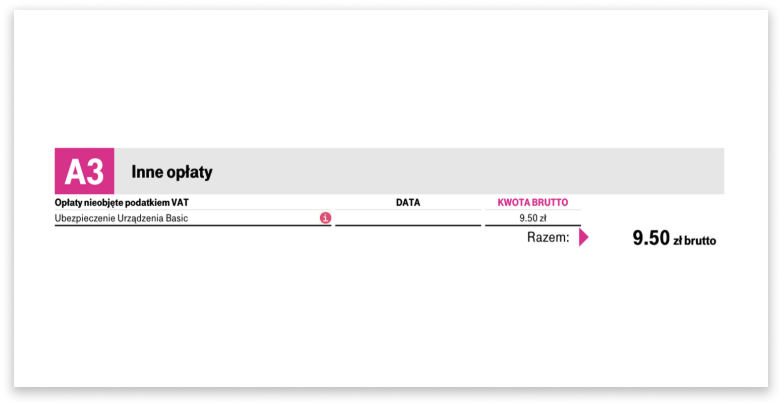 Fragment faktury pokazujący inne opłaty