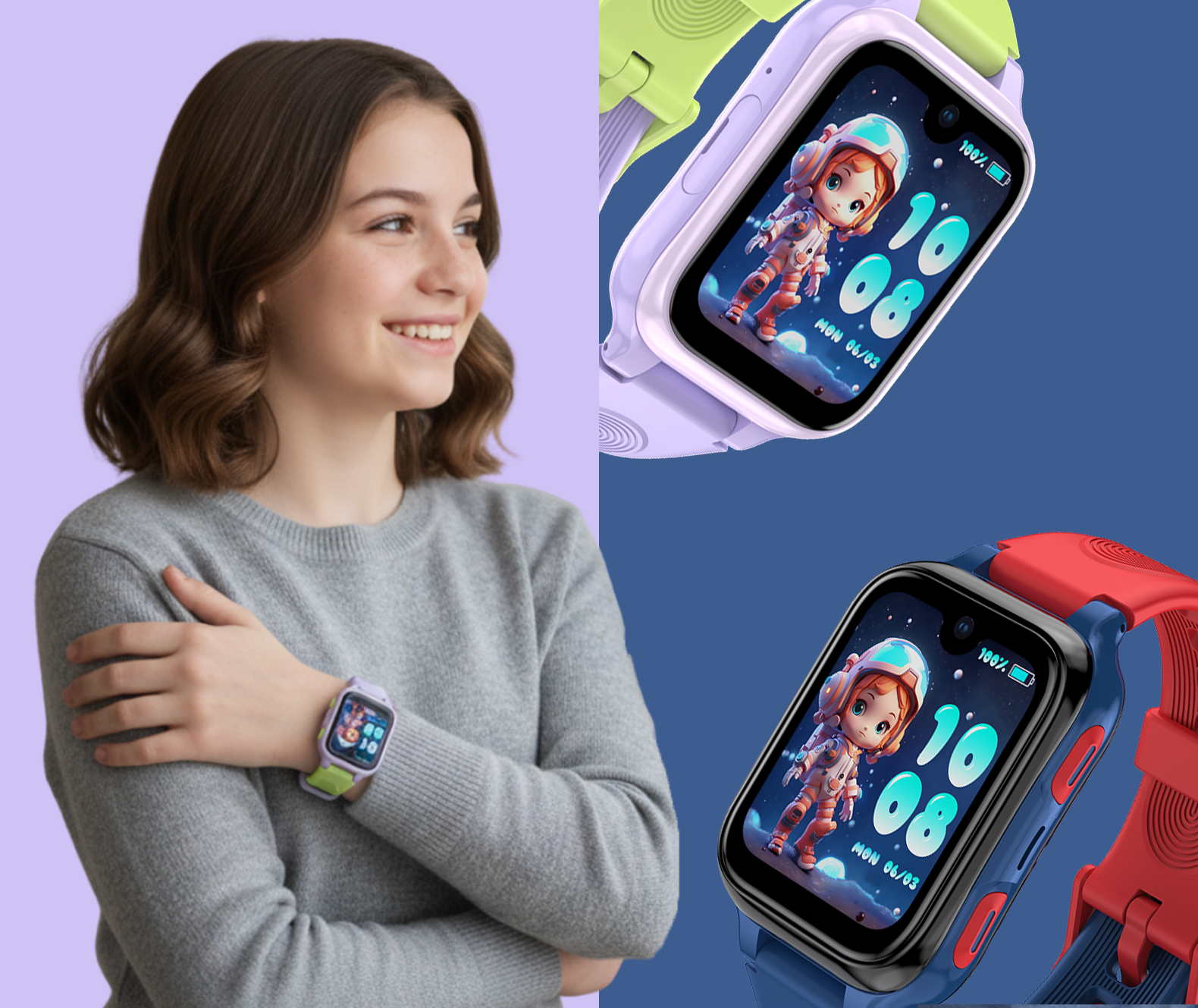 Uśmiechnięta dziewczynka z smartwatchem