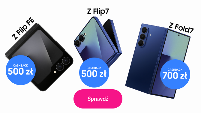 telefony Samsung z serii Galaxy Z FLIP 7 FE; Z FLIP 7; Z FOLD 7 pokazane otwarte i zamknięte