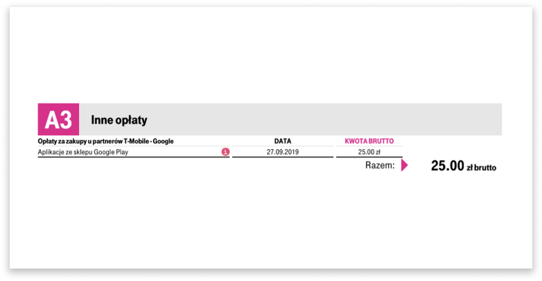 Fragment faktury pokazujący inne opłaty