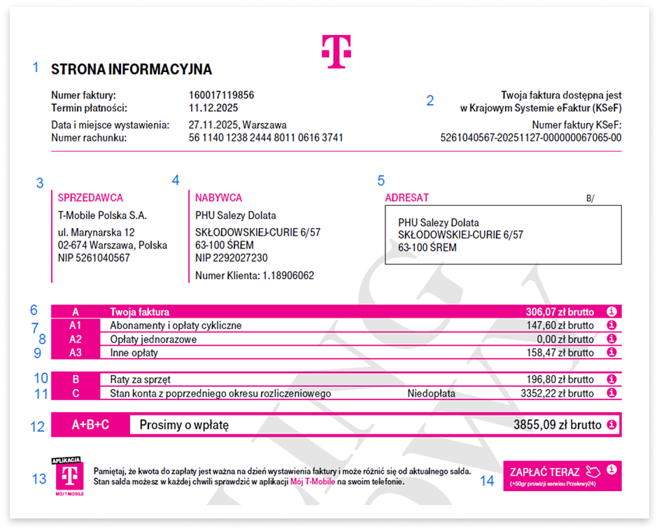 Przykładowa strona informacyjna z faktury elektronicznej