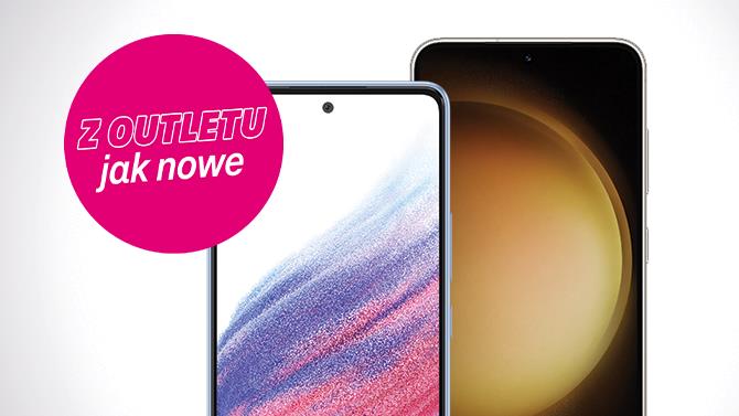 dwa fronty telefonów i napis z outletu jak nowe
