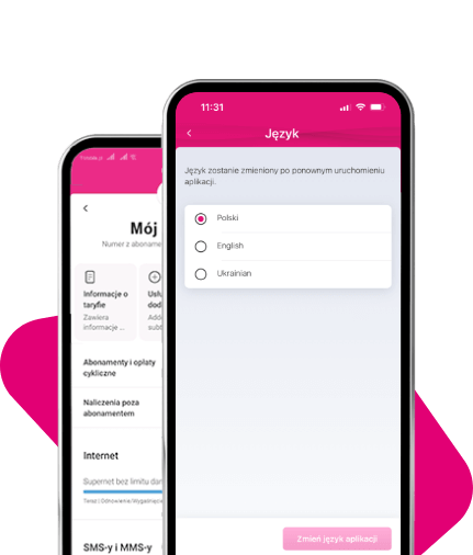 Aplikacja Mój T-Mobile dostępna w języku polskim, ukraińskim i angielskim
