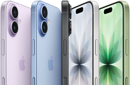 iPhone 17, przód urządzenia, tył urządzenia, bok urządzenia, pięć kolorów: lawenda, gołębi, czarny, biały i szałwia