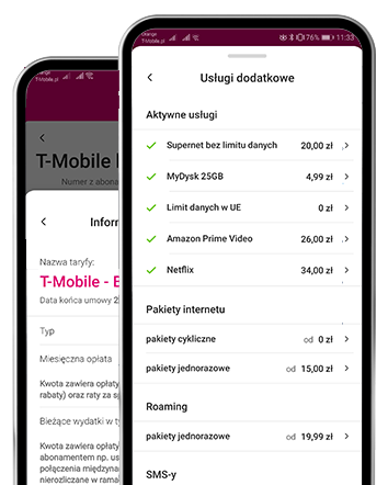 Zarządzaj usługami dodatkowymi w aplikacji Mój T-Mobile