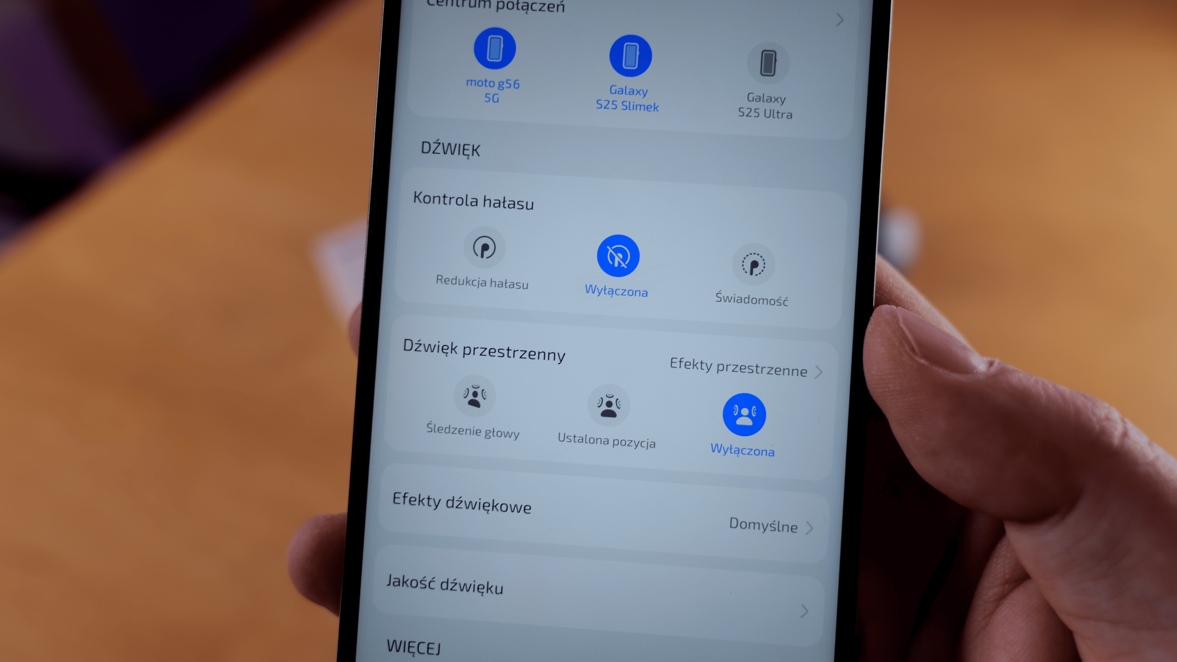 Kontrola hałasu - menu - w słuchawkach Huawei Freebuds 7i
