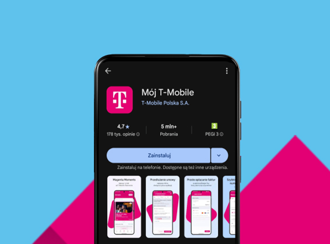 Ekran sklepu z aplikacjami z widoczną aplikacją Mój T-Mobile