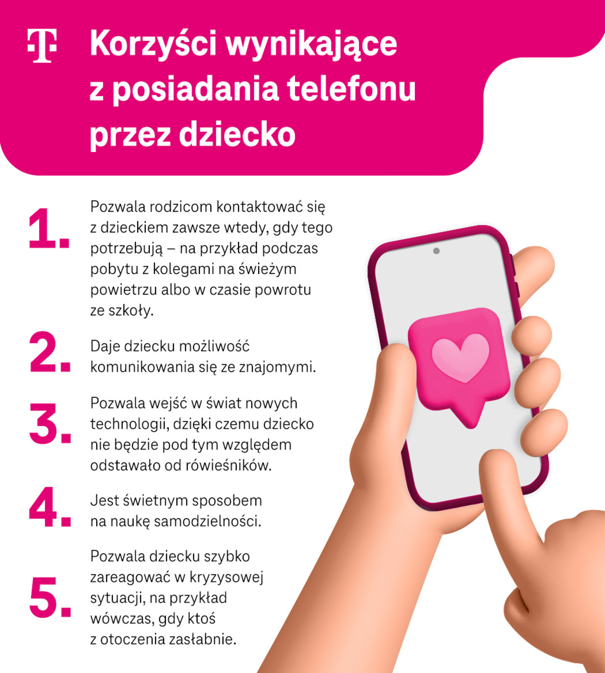 Korzyści wynikające z posiadania telefonu przez dziecko - kontakt z dzieckiem w dowolnym momencie - infografika