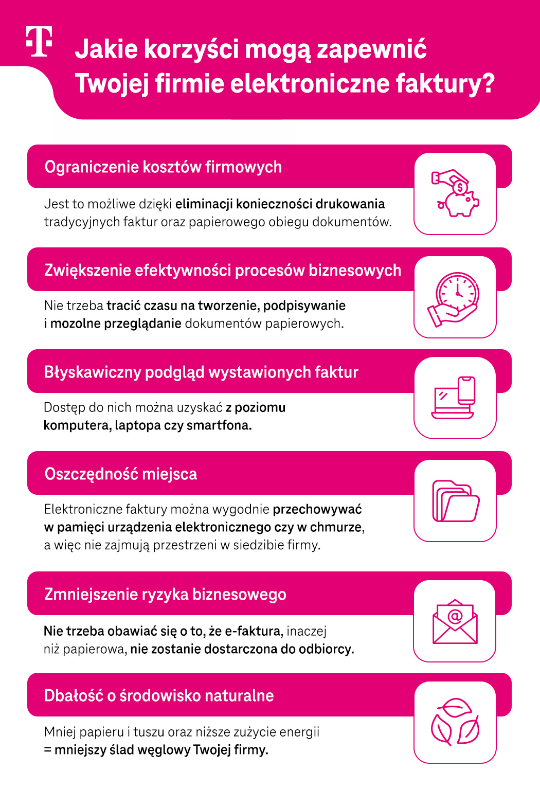 Jakie korzyści mogą zapewnić Twojej firmie elektroniczne faktury? Lista zalet - infografika