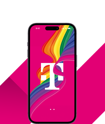 ekran telefonu z logo t-mobile oplecionym tęczą 
