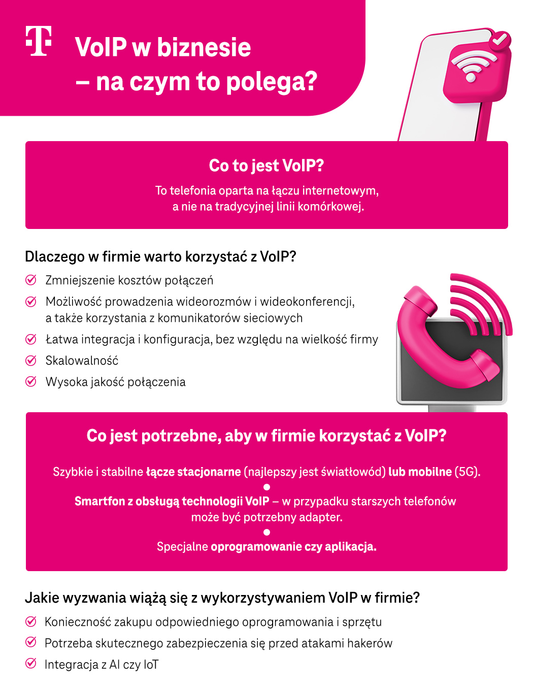 VoIP w biznesie – na czym to polega? Wyjaśnienie w punktach - infografika
