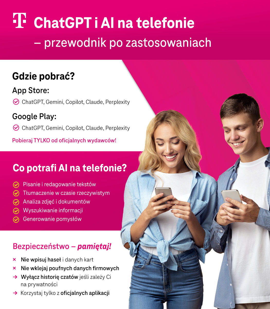 ChatGPT i AI na telefonie - przewodnik po zastosowaniach - infografika