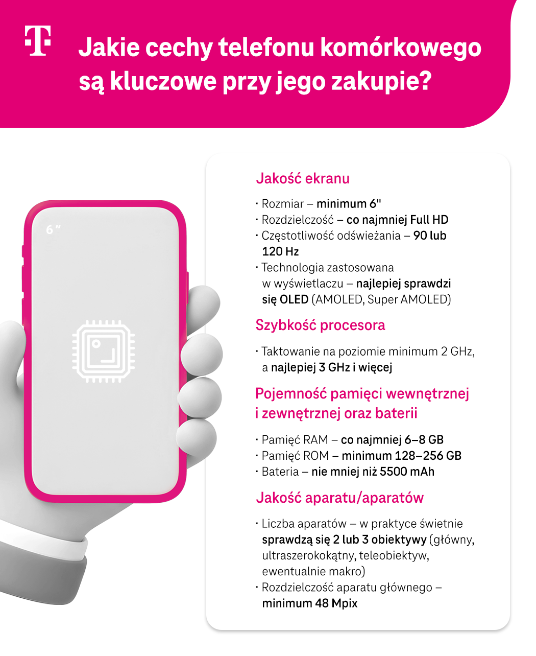 Jakie cechy telefonu komórkowego są kluczowe przy jego zakupie? Lista - infografika