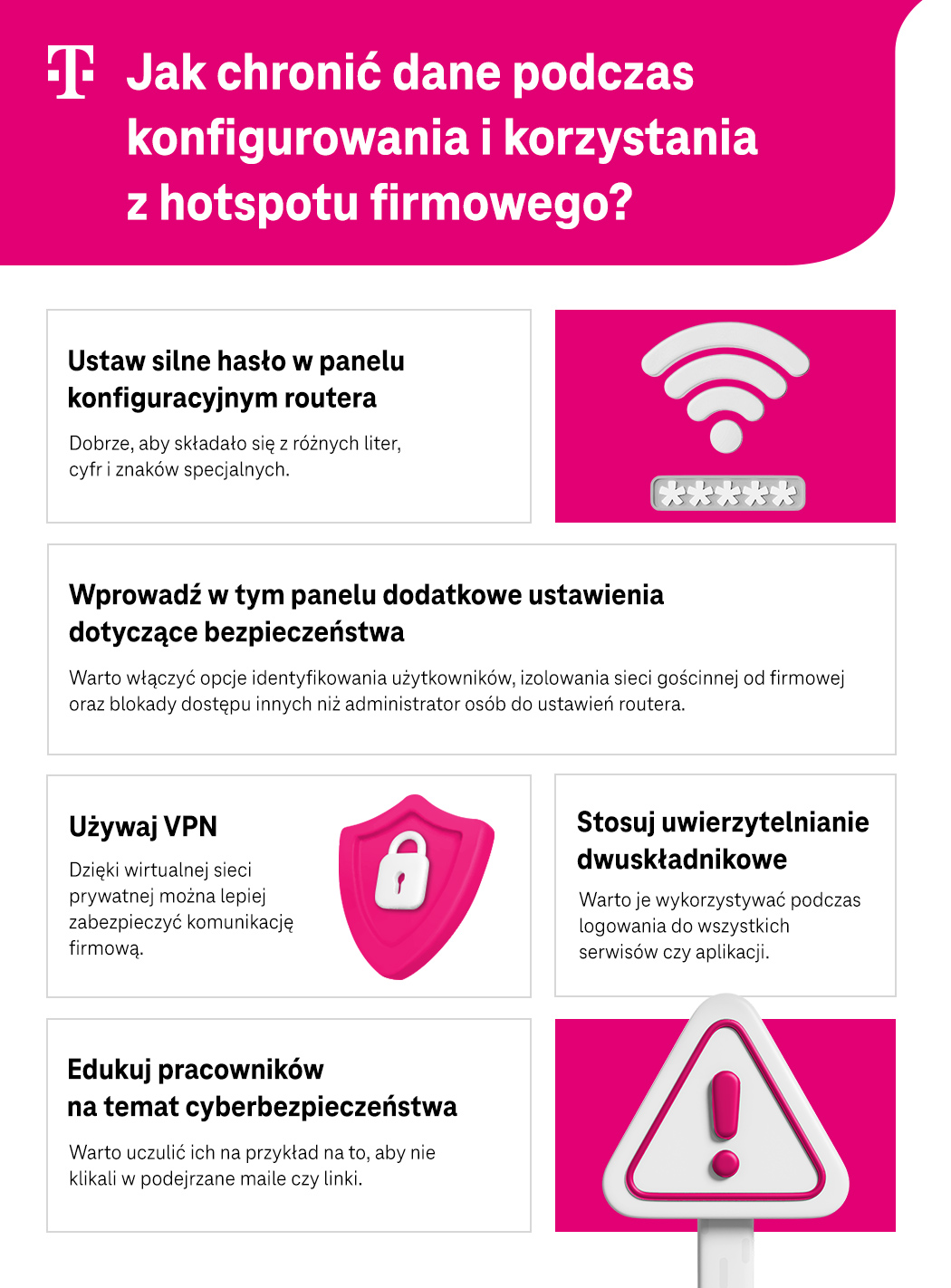Jak chronić dane podczas konfigurowania i korzystania z hotspotu firmowego? Lista sposobów - infografika