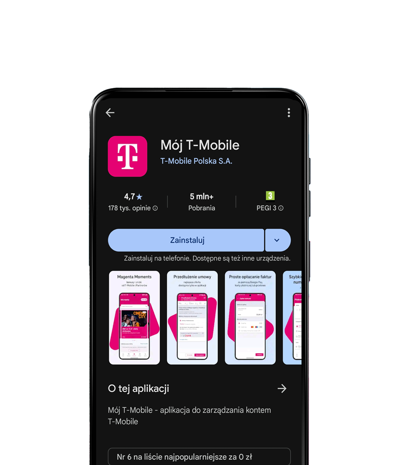 screen  z telefonu z aplikacją mój t-mobile