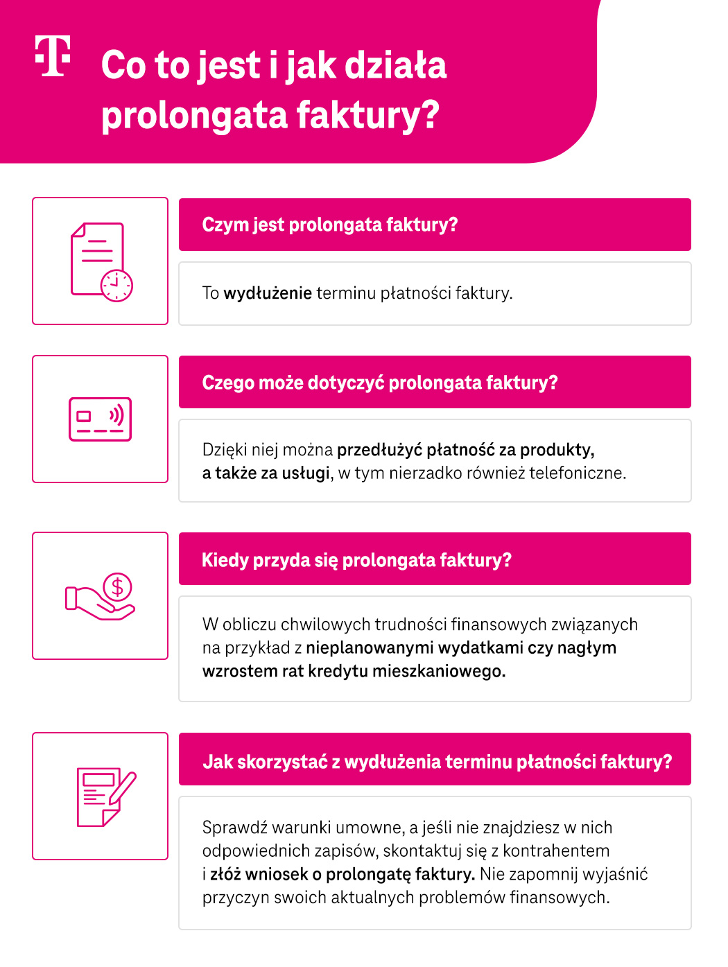 Co to jest i jak działa prolongata faktury? Lista i wyjaśnienia - infografika