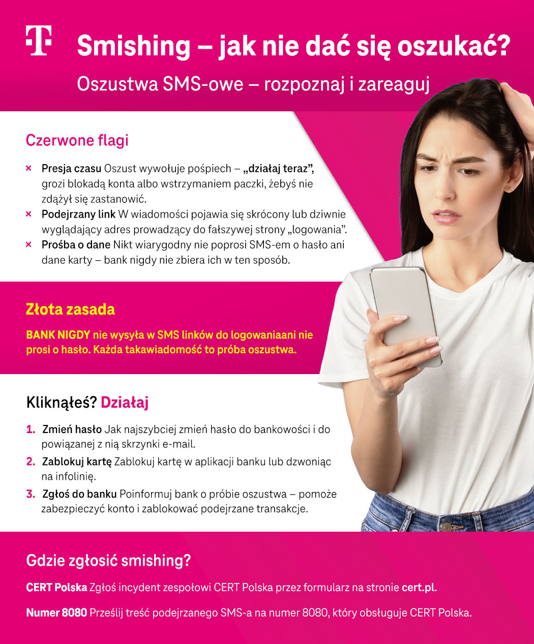 Smishing – jak nie dać się oszukać? Sposoby, ostrzeżenia, porady - infografika