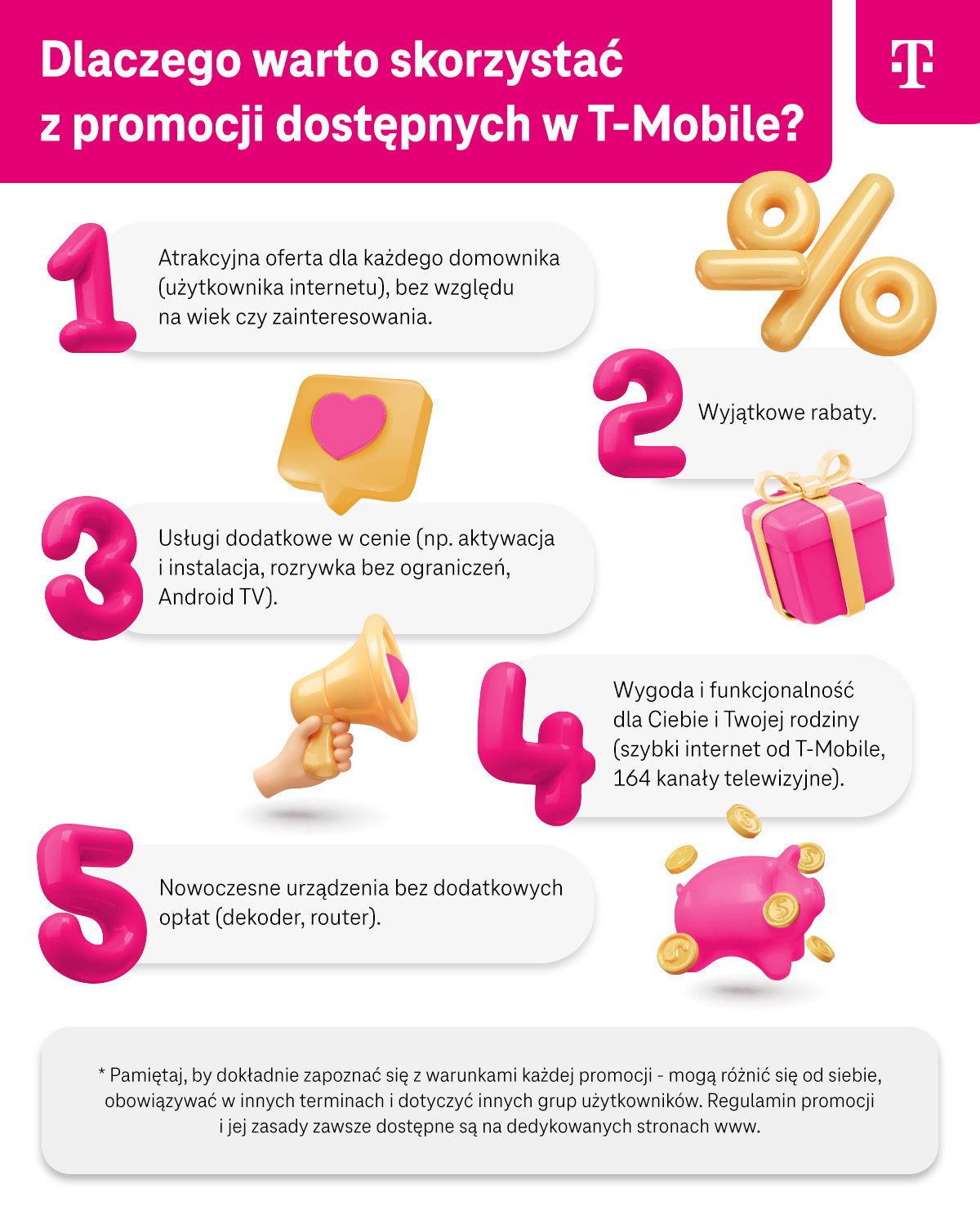 Dlaczego warto skorzystać z promocji dostępnych w T-Mobile? Lista powodów - infografika