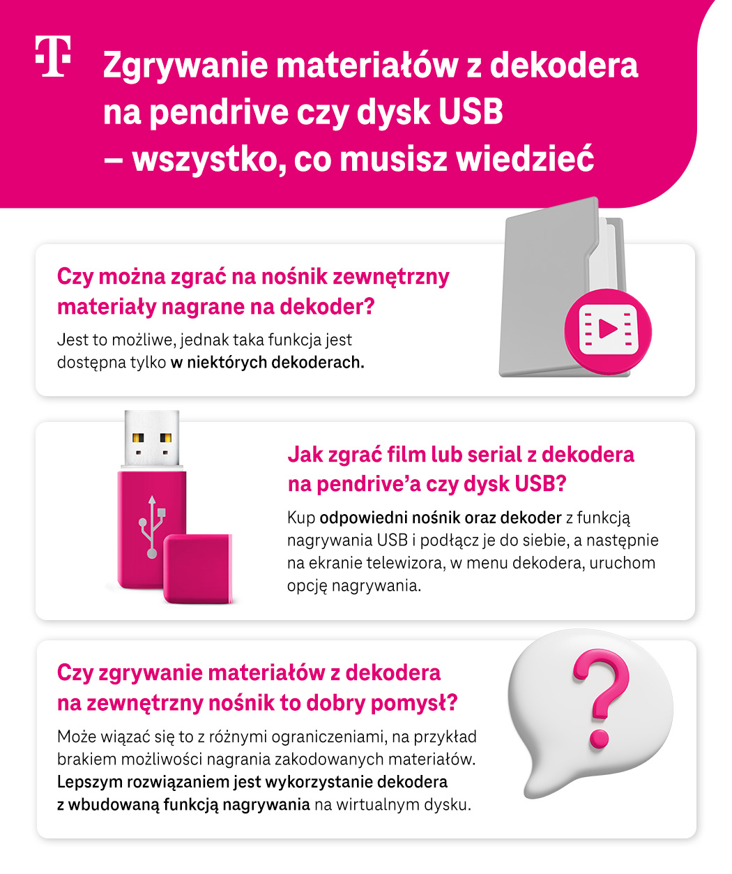 Zgrywanie materiałów z dekodera na pendrive czy dysk USB - wszystko, co musisz wiedzieć - lista - infografika