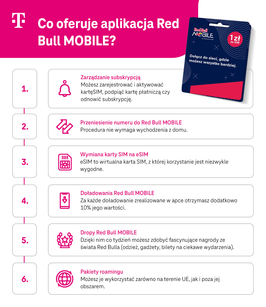 Co oferuje aplikacja Red Bull MOBILE? Lista - infografika