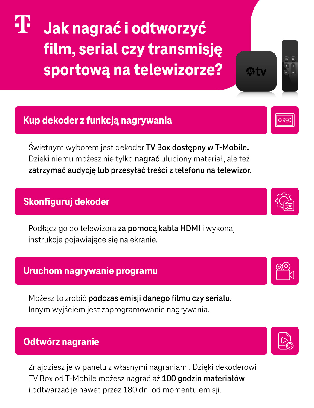 Jak nagrać i odtworzyć film, serial czy transmisję sportową na telewizorze? Lista - infografika