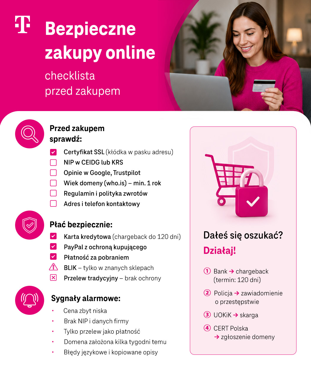 Bezpieczne zakupy online - checklista przed zakupem - infografika