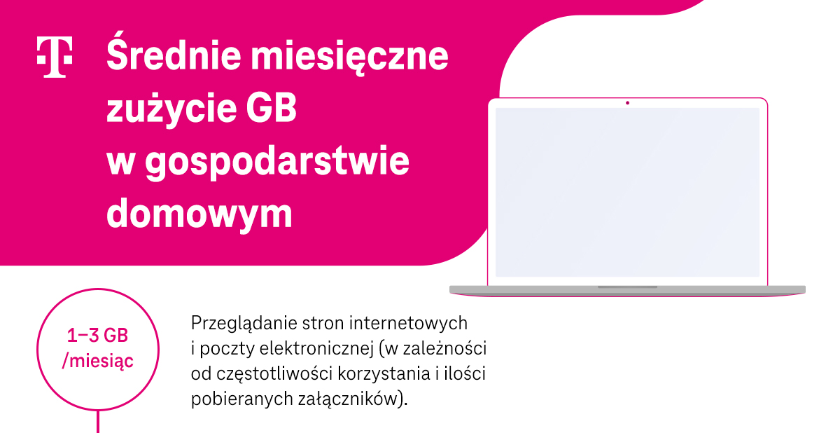 Średnie zużycie miesięczne GB w  gospodarstwie domowym - przedział 1-3 GB - infografika, część 1