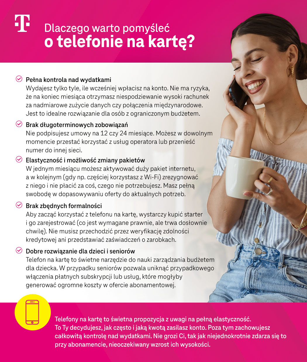 Dlaczego warto pomyśleć o telefonie na kartę? Lista zalet - infografika